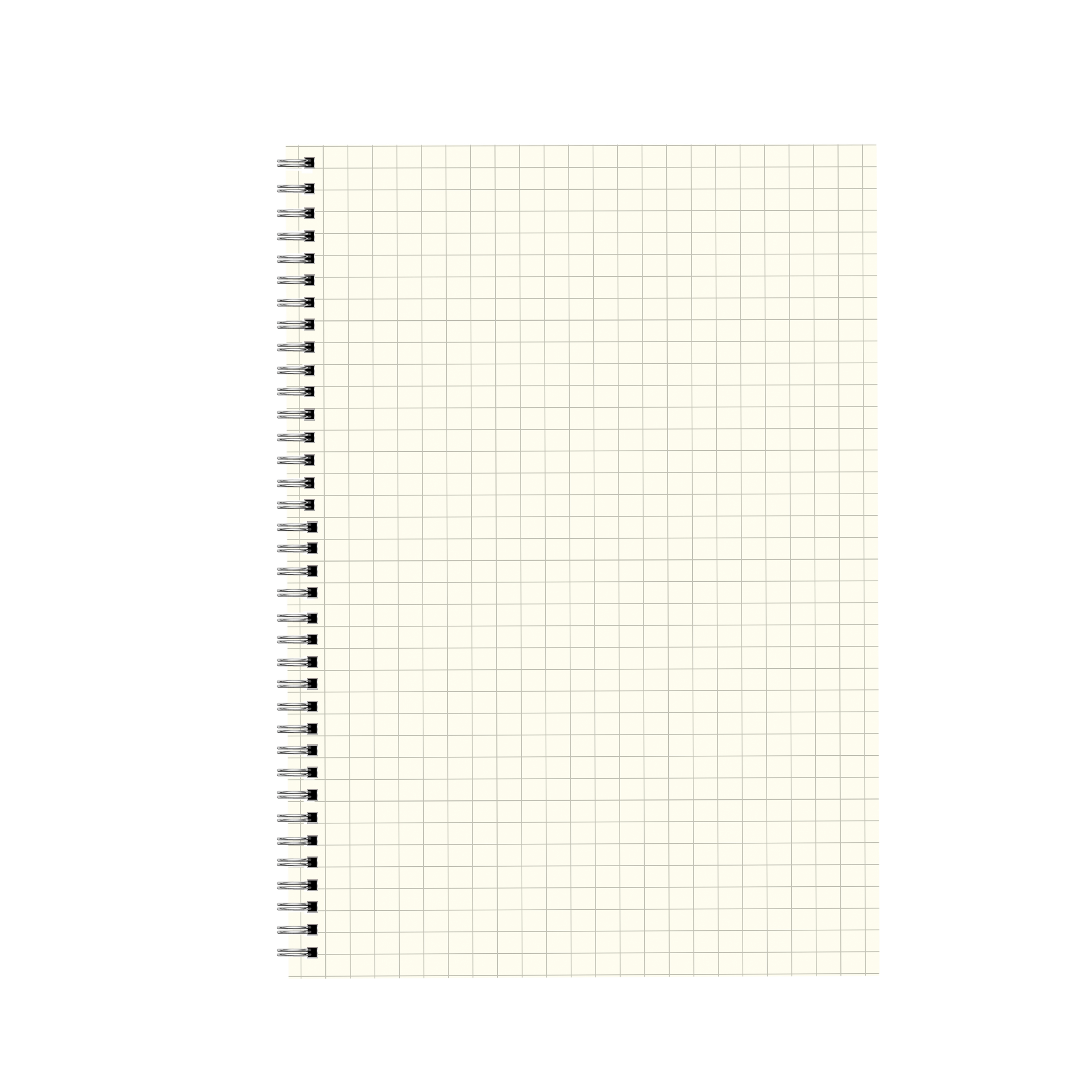 Spiral-bound notebook with grid paper on a white background