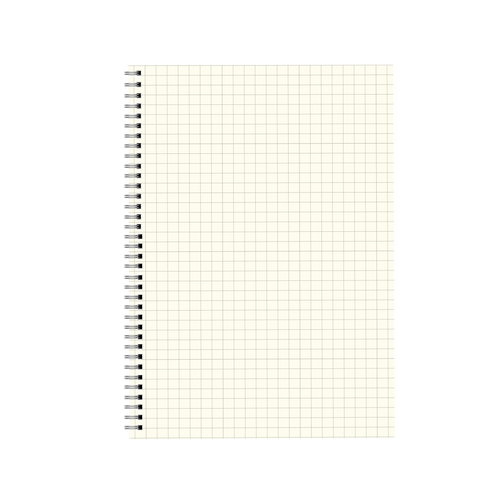 Spiral-bound notebook with grid paper on a white background